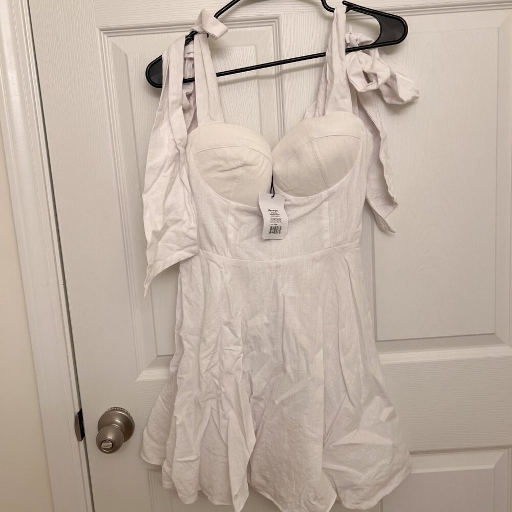 White Linen Mini Dress - Picture 4 of 4